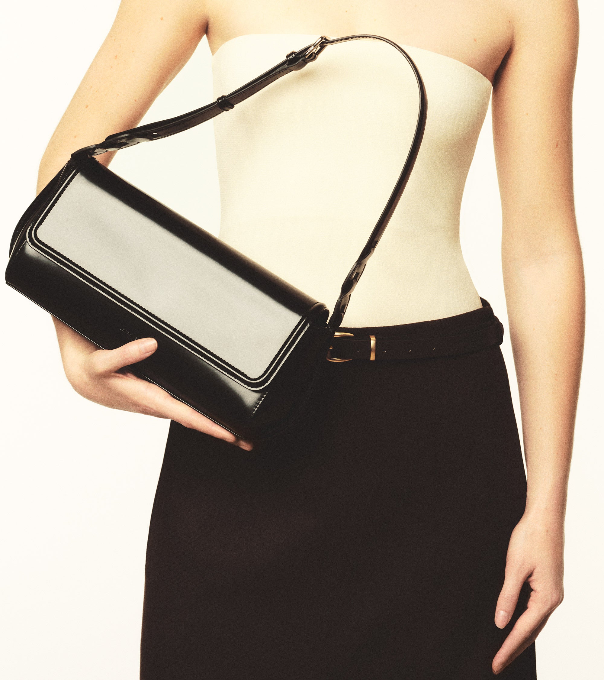 Solaise medium shoulder bag in smooth leather box-effect