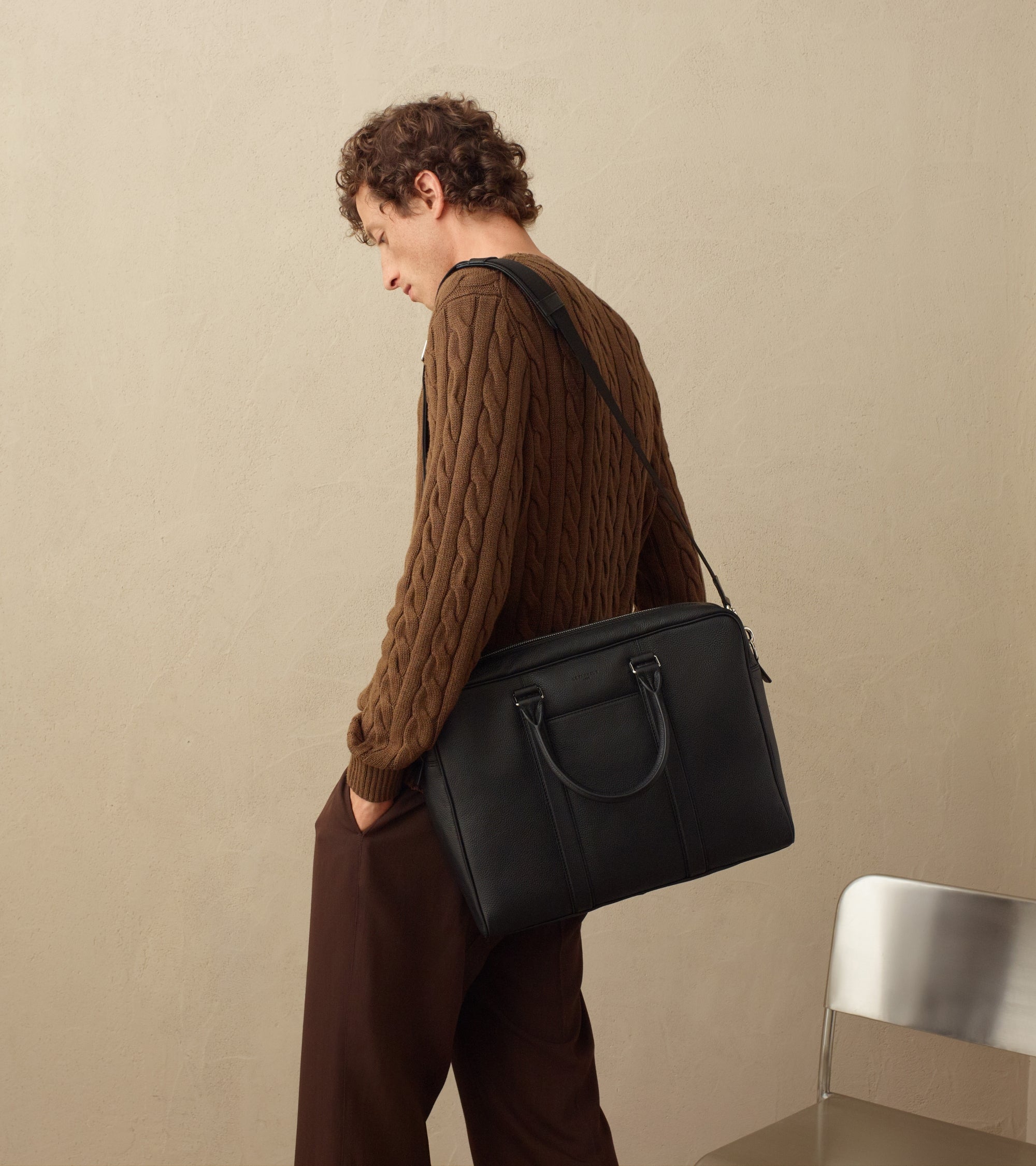 15" Charles Aktentasche aus genarbtem Leder mittleres Modell