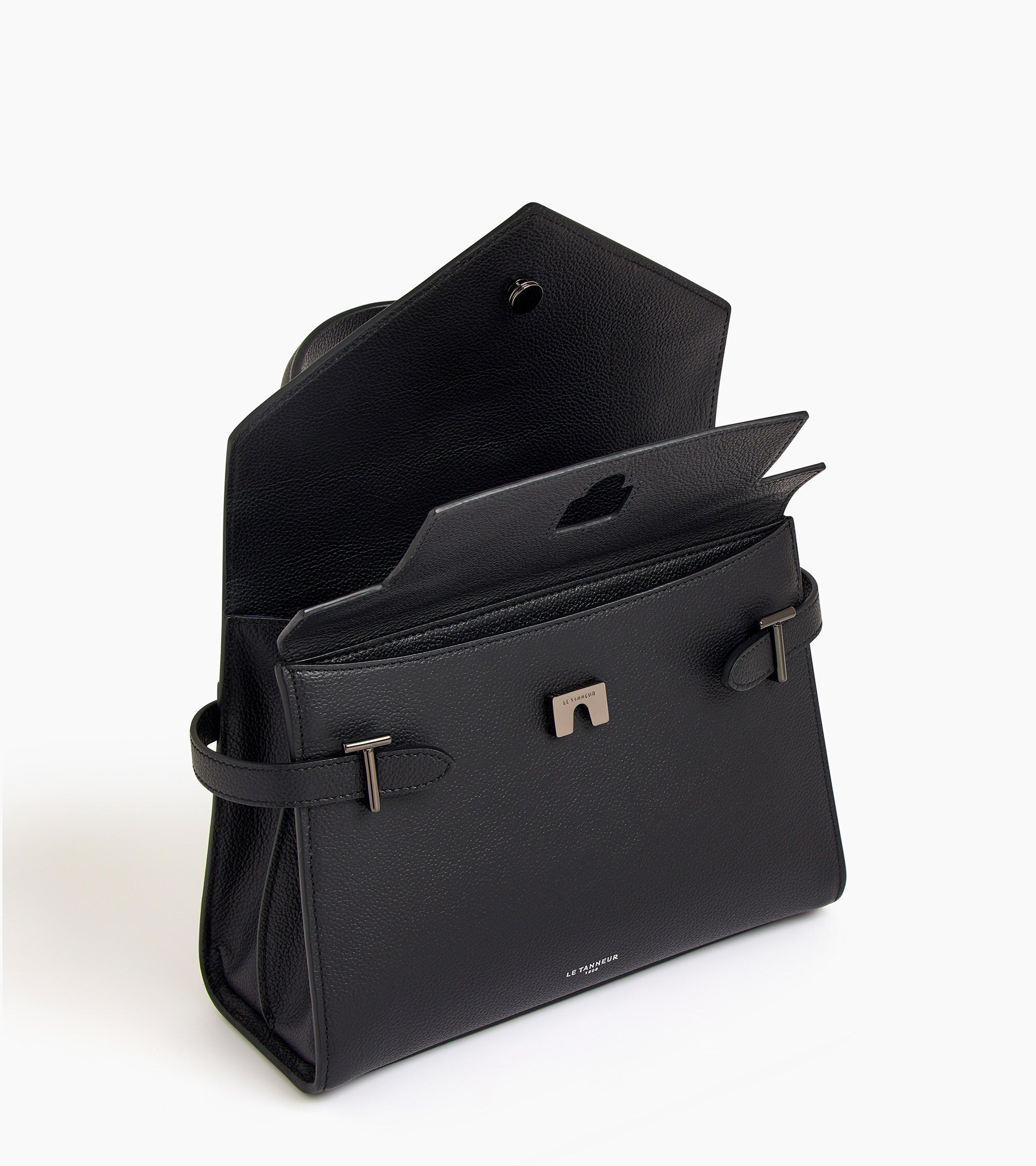 Emilie medium double flap handbag model in grained leather