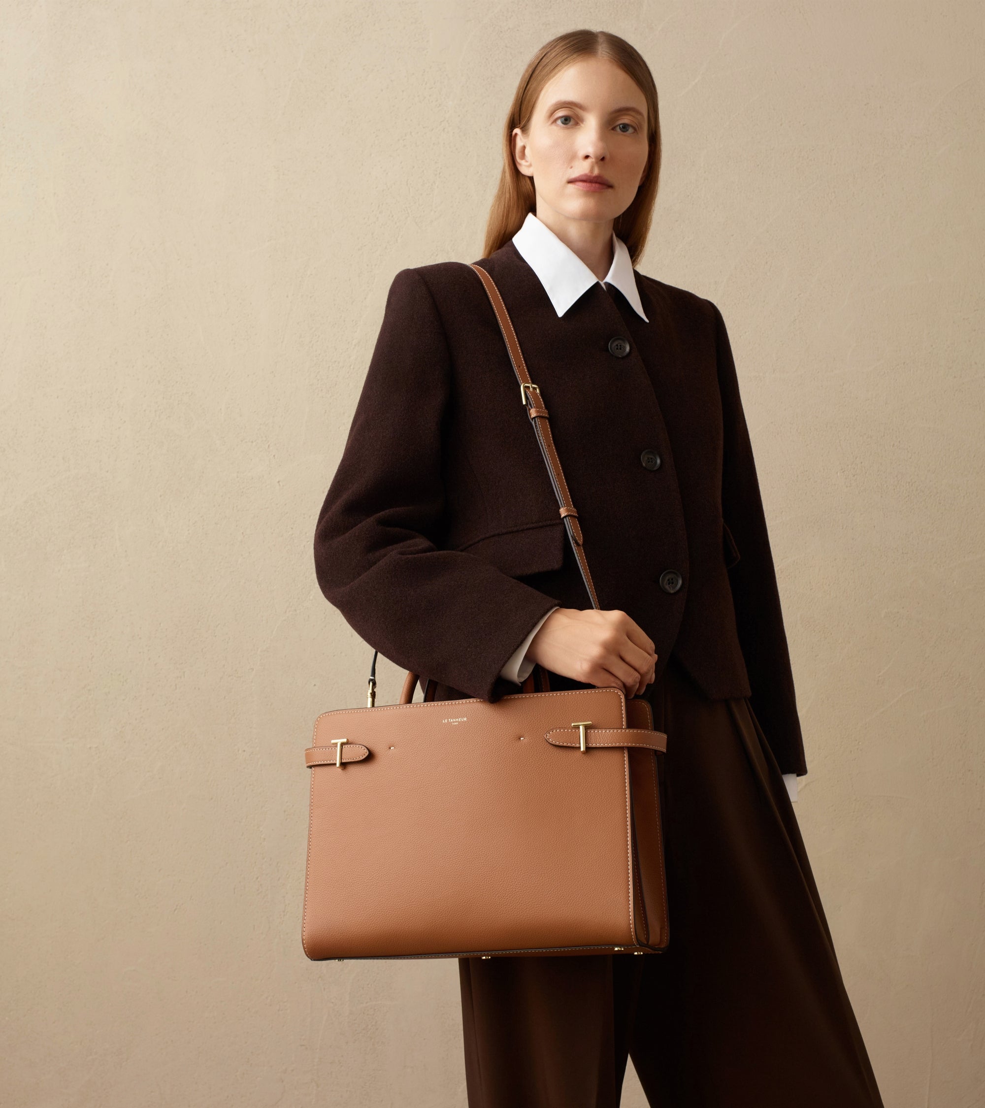 Große Handtasche Emilie aus genarbtem Leder