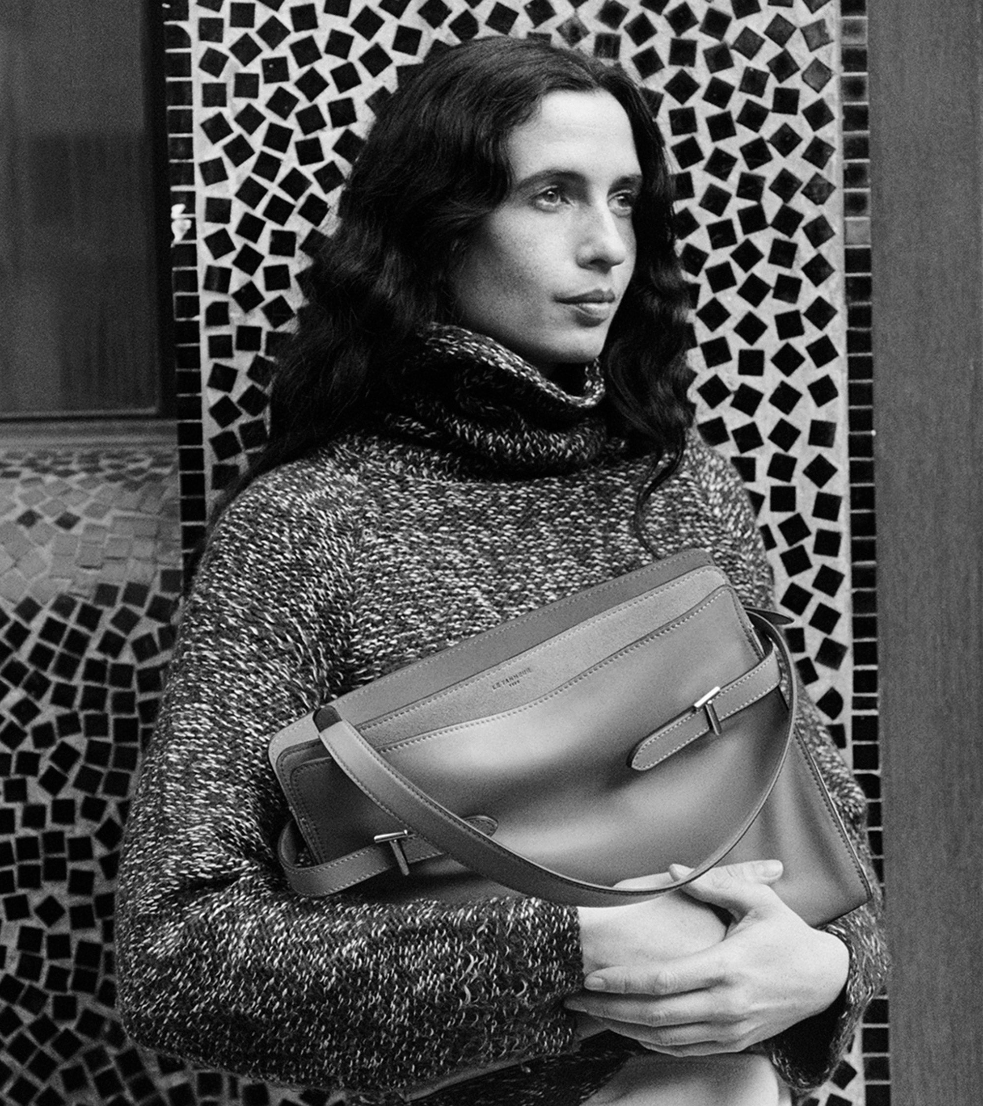 Große Emie Schultertasche aus glattem Leder und Nubuk.