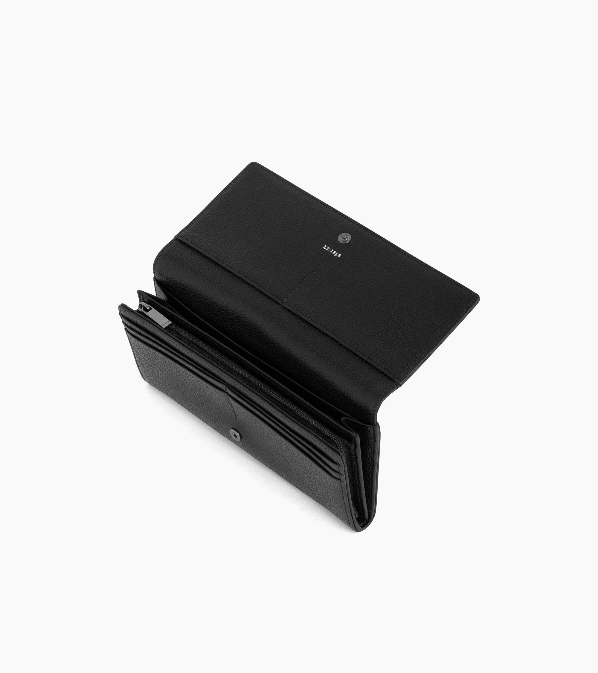 Geldbörse mit Klappe Emilie aus genarbtem Leder mit Reißverschluss schwarz