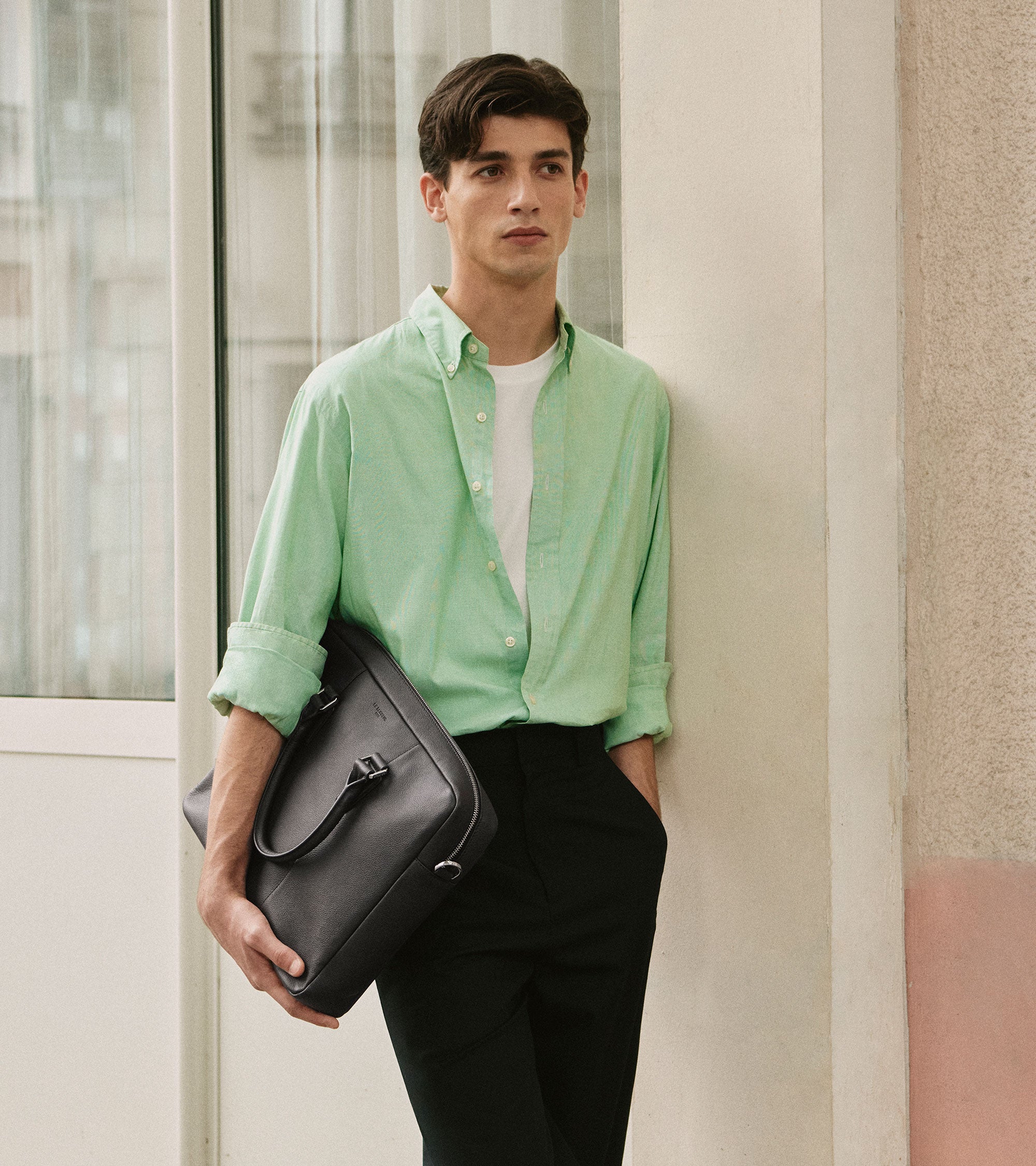 Aktentasche 15 Zoll Marceau aus genarbtem Leder mittelgroßes Modell