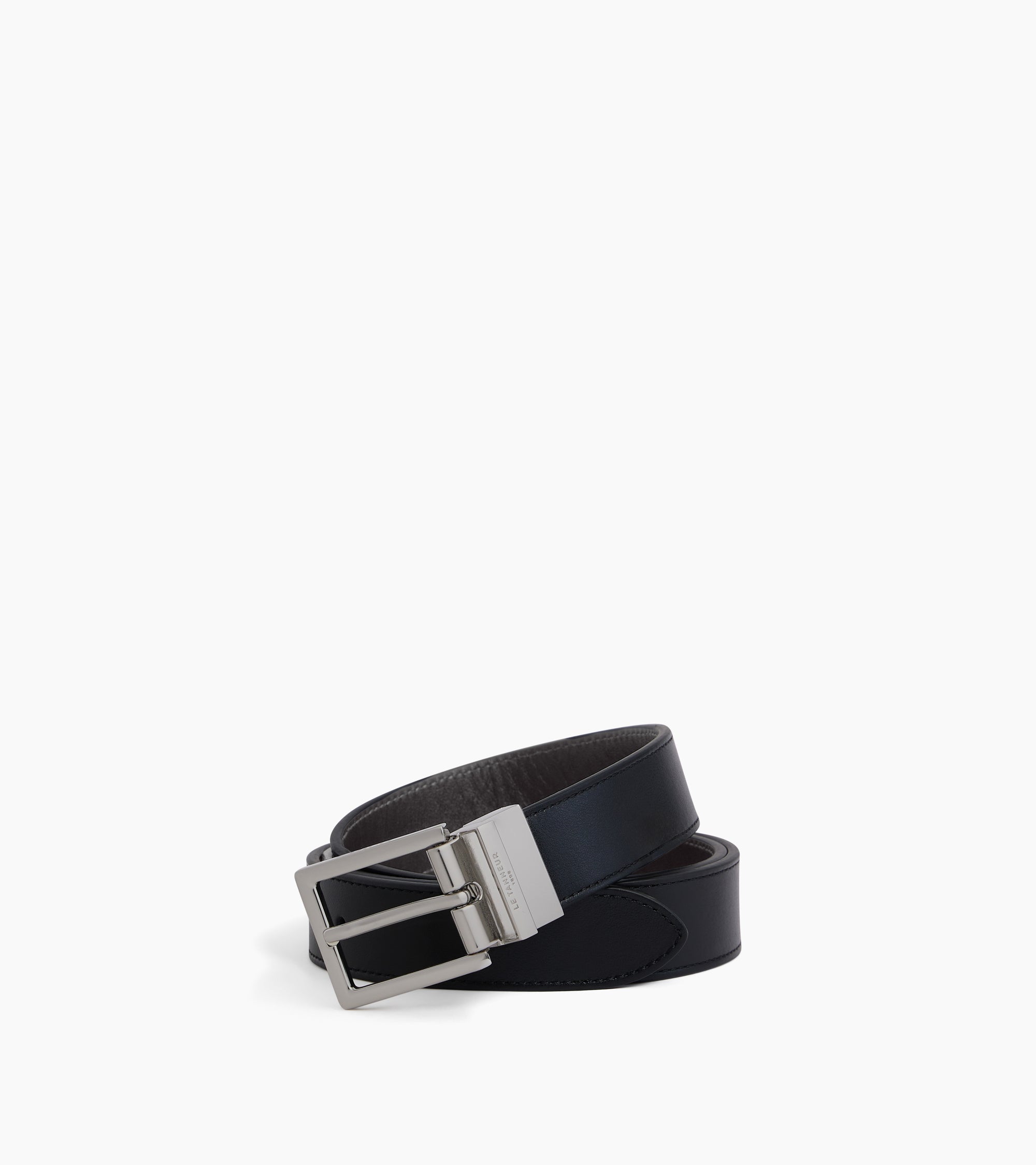 Reversible men's belt with rectangular buckle in smooth leather