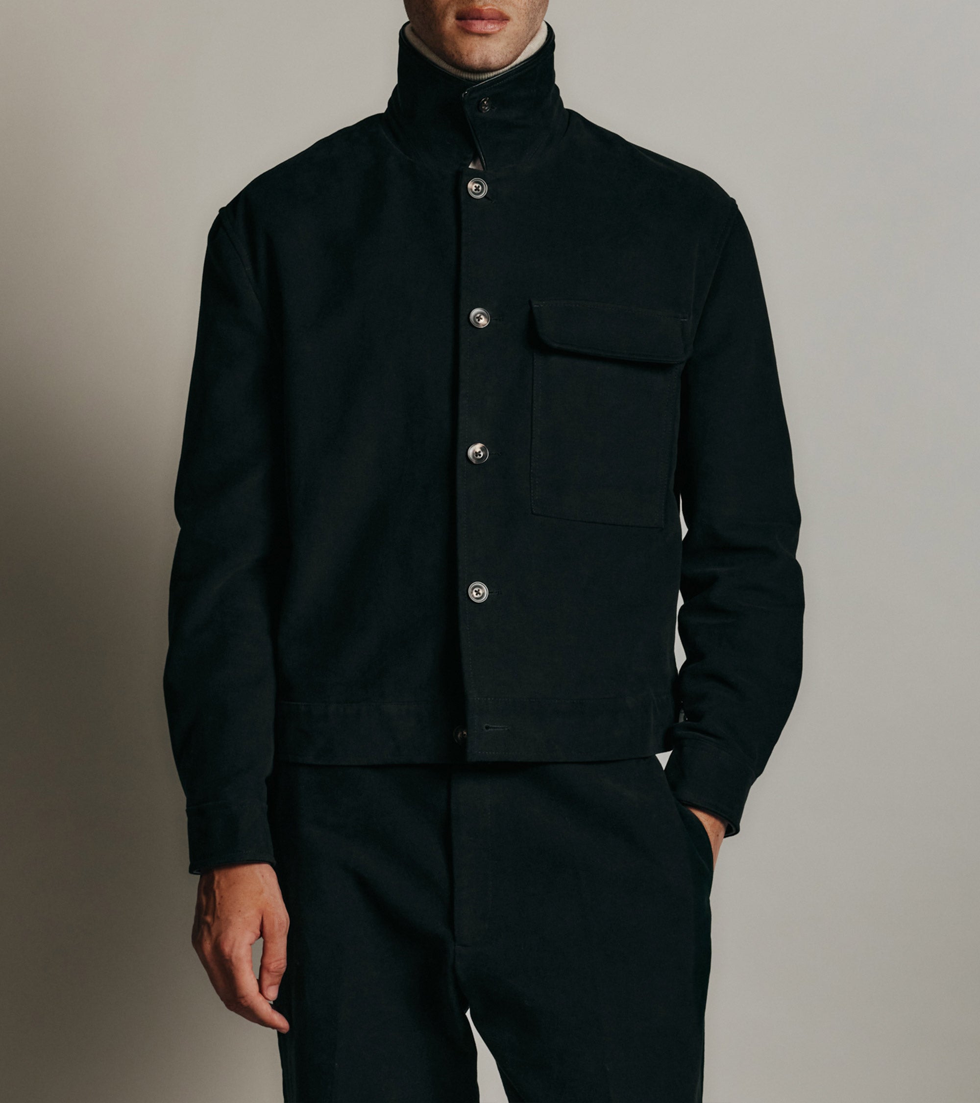 Blouson Le Tanneur x HAST en cuir lisse et toile coton