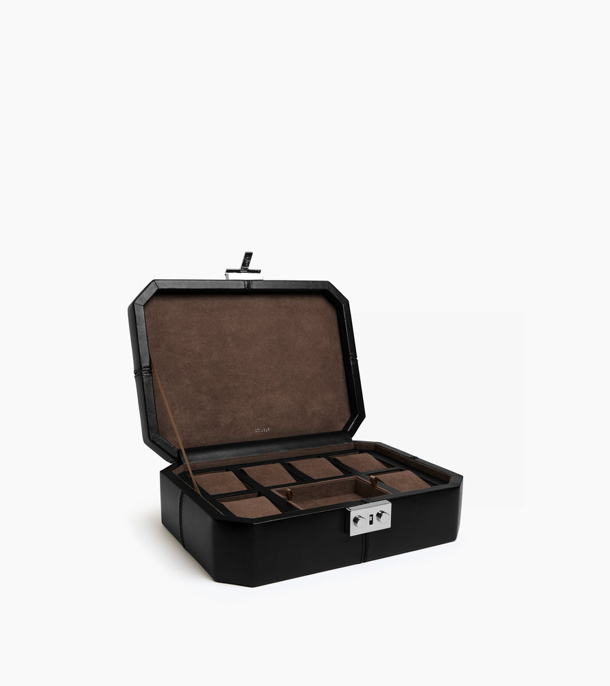 Estuche de cuero para 6 relojes y gemelos
