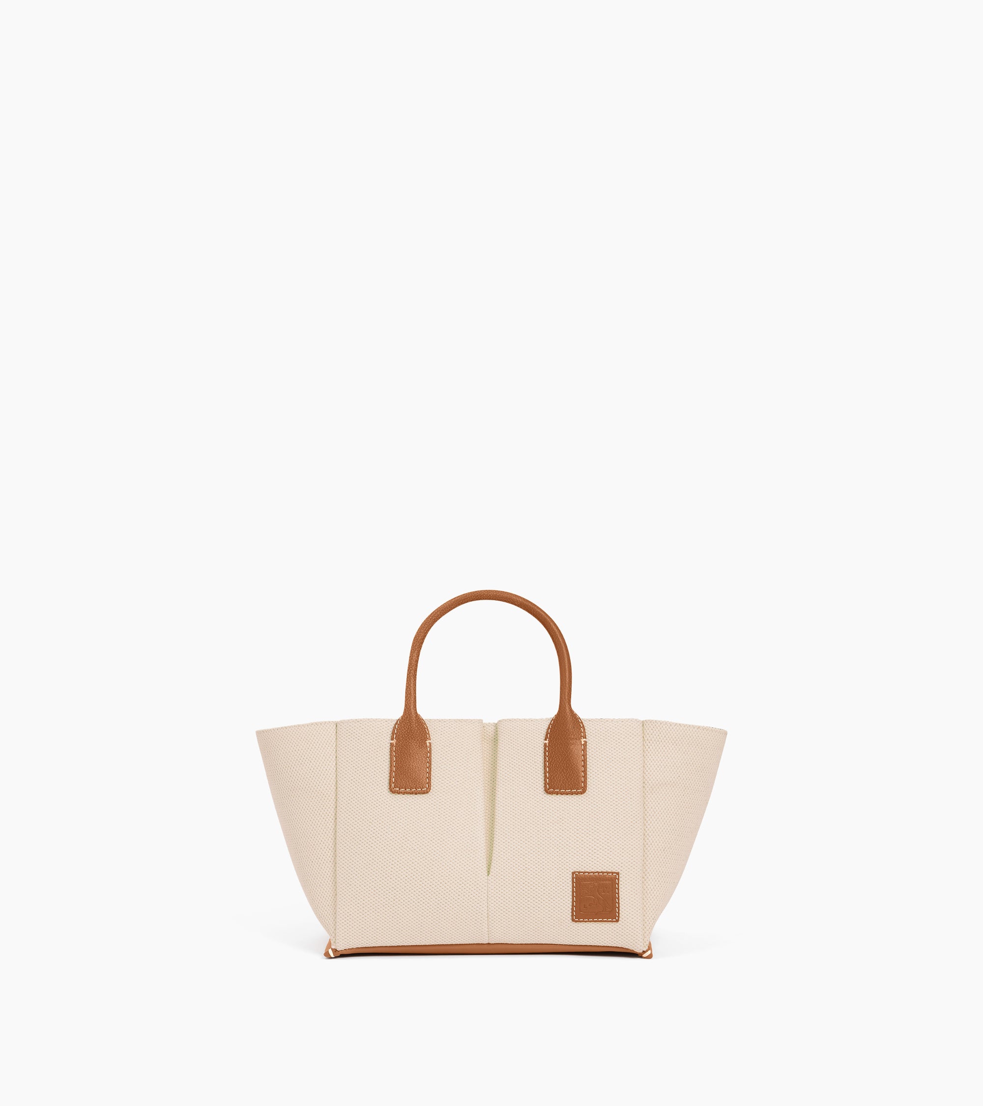 Kleine Handtasche Elena aus Baumwoll-Canvas und genarbtem Leder