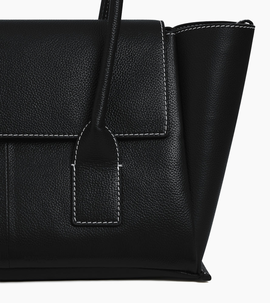 Mittelgroße Tragetasche Elena mit Umschlag, aus genarbtem Leder