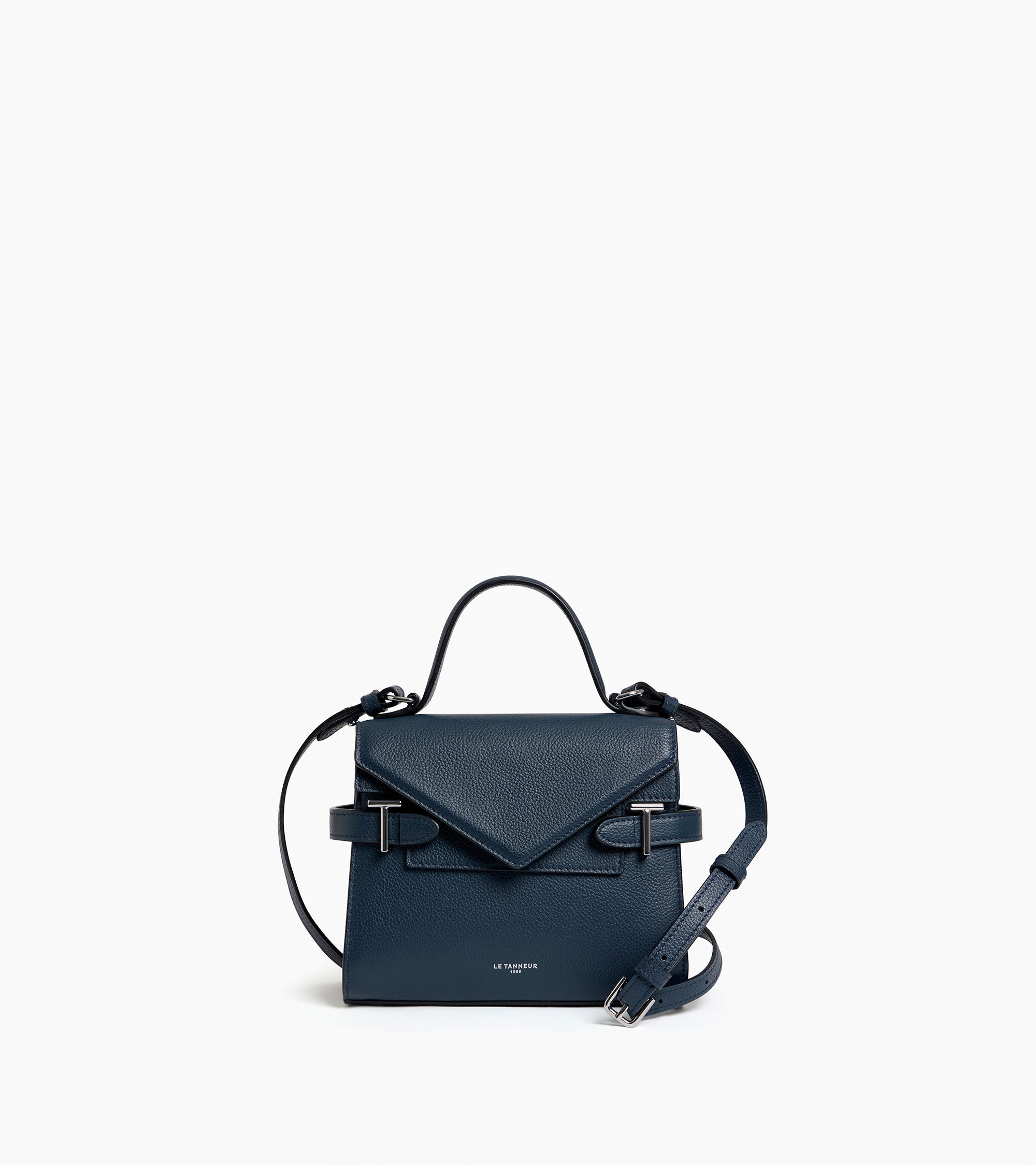 Emilie small grained leather double flap handbag