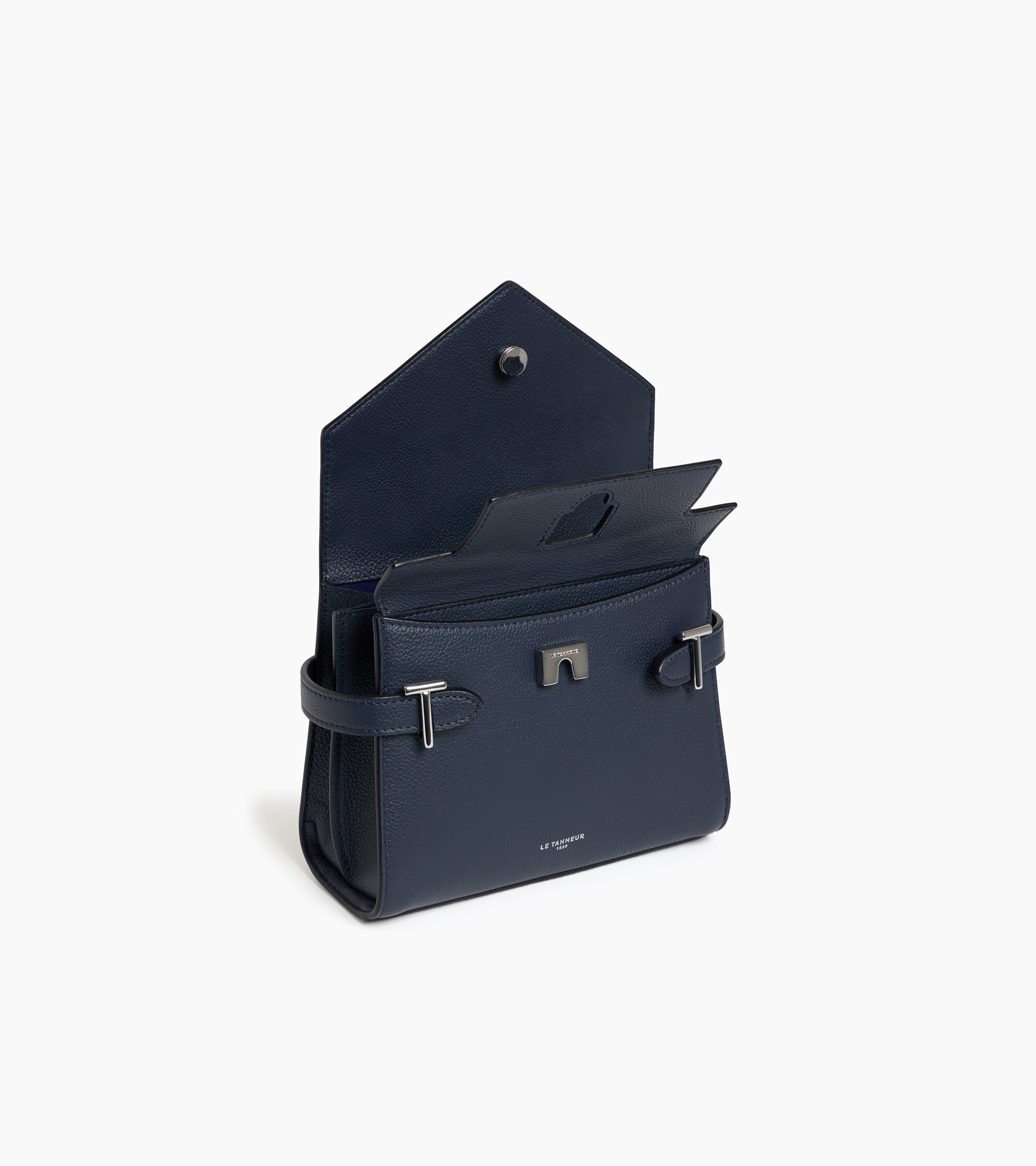 Emilie small grained leather double flap handbag