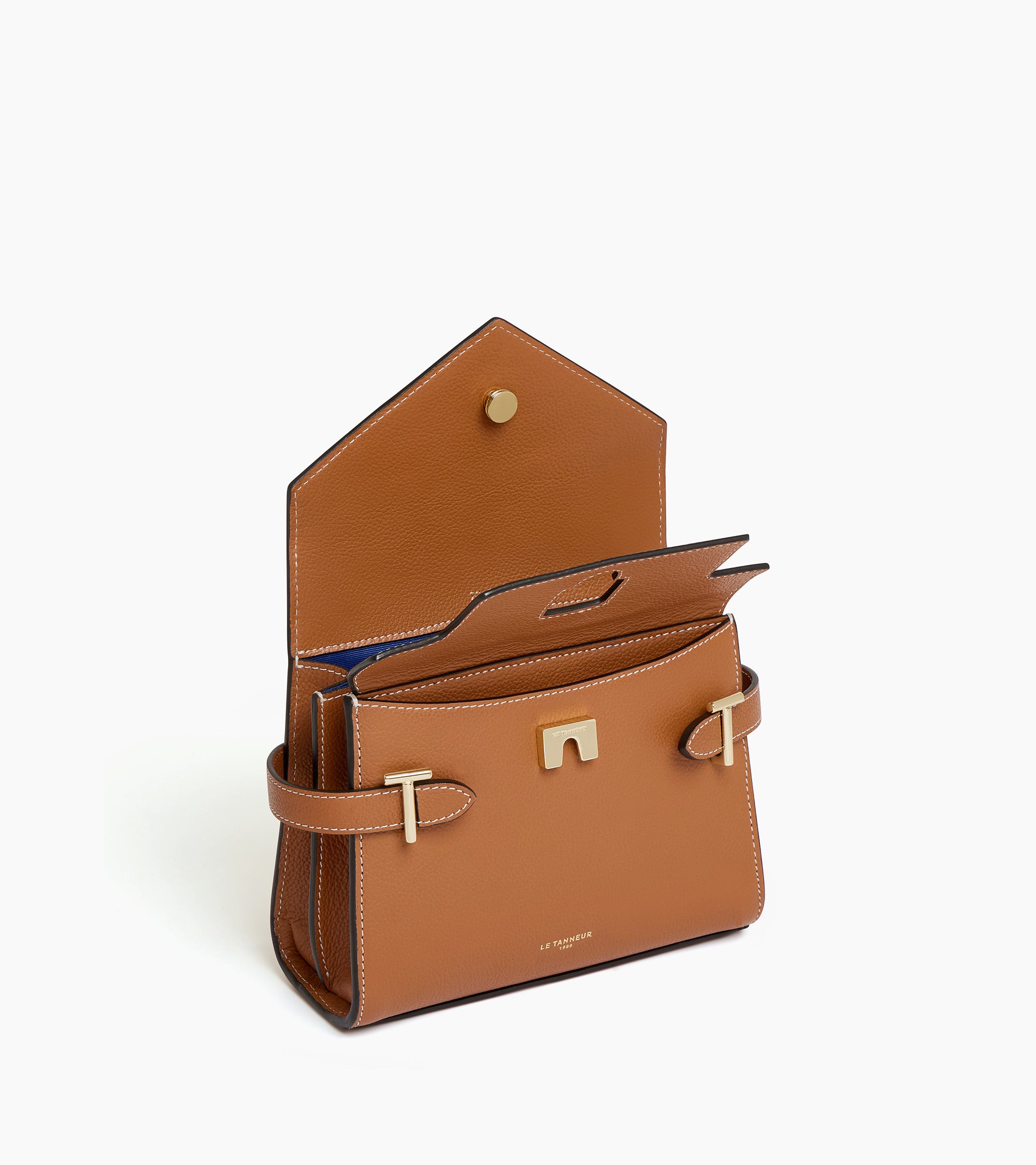 Emilie small grained leather double flap handbag