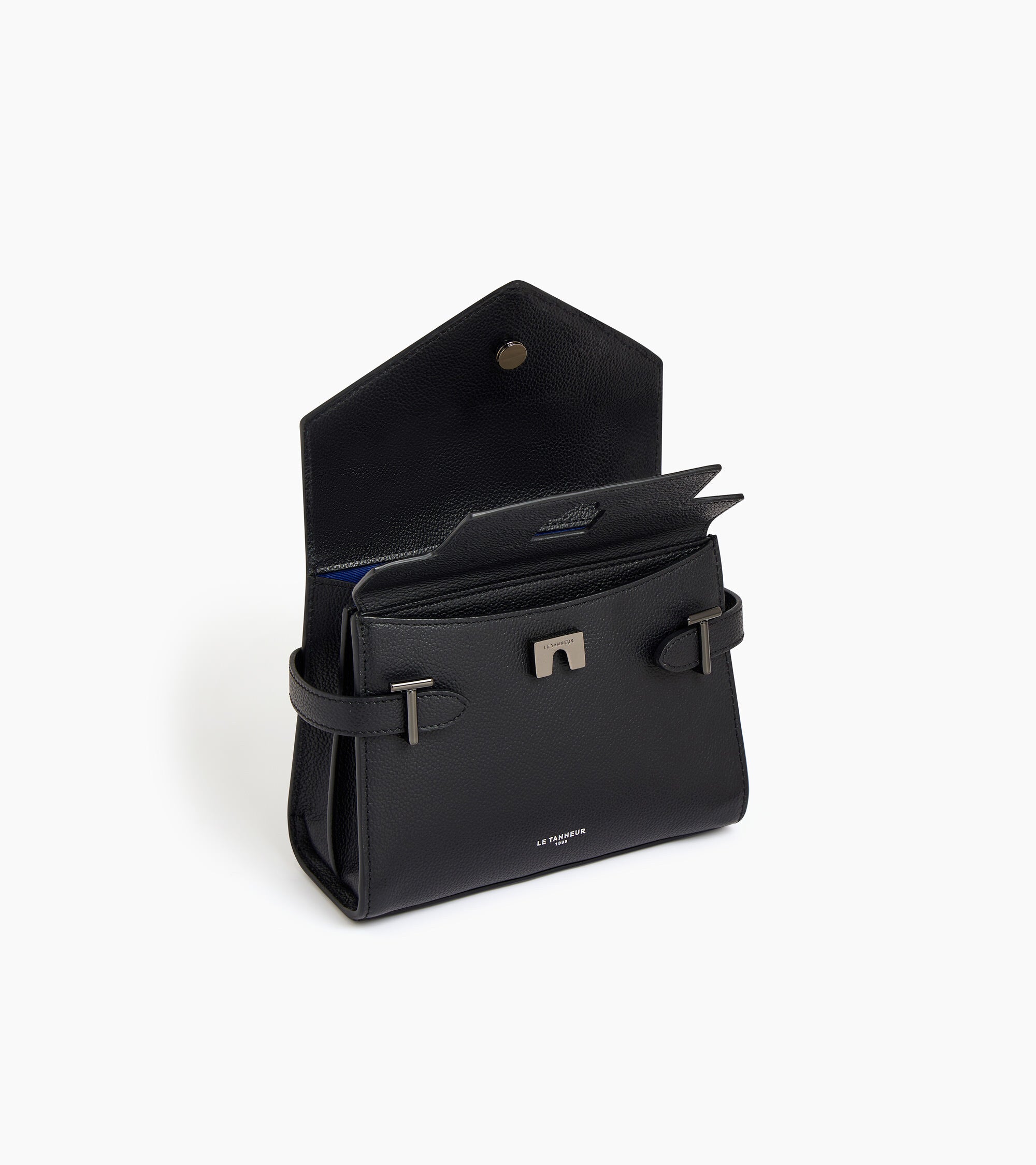 Emilie small grained leather double flap handbag