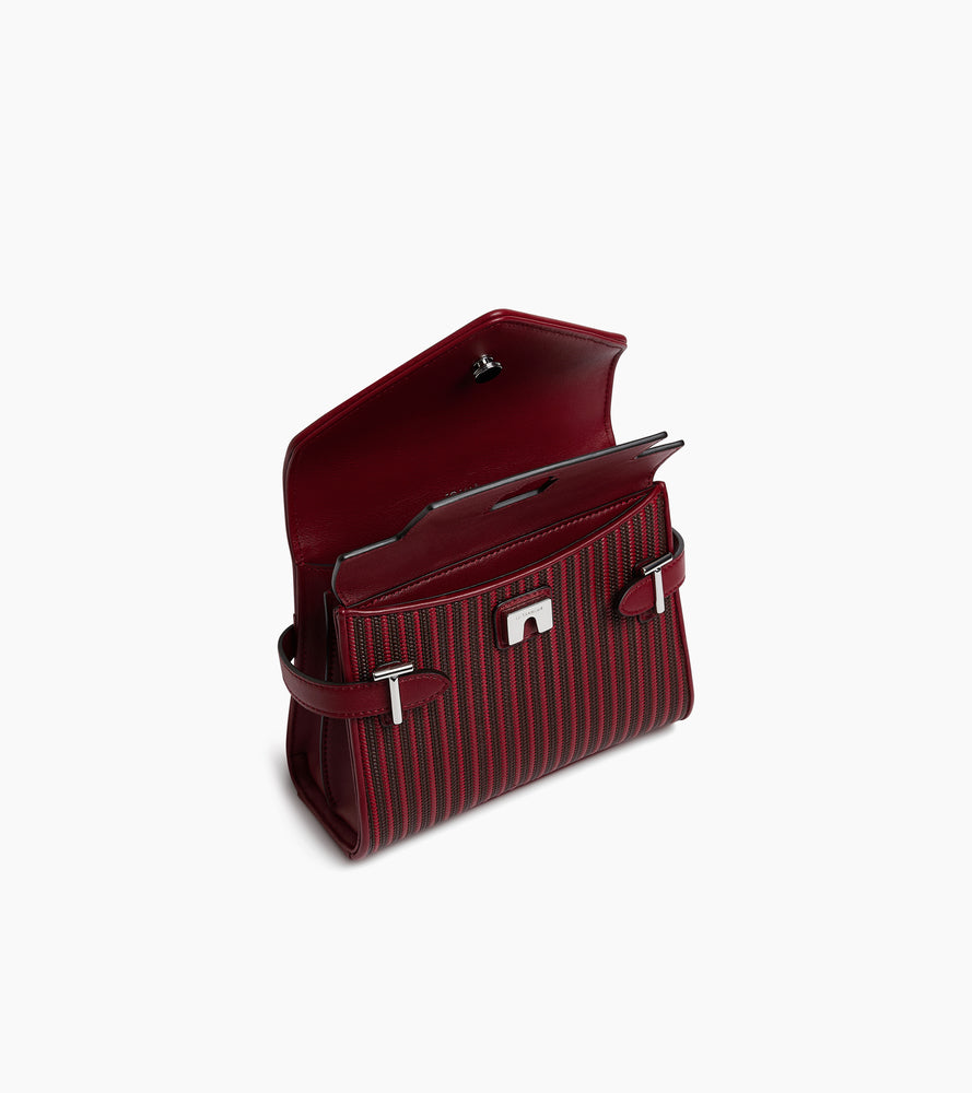 Kleine Emilie-Handtasche mit doppeltem Klappverschluss aus geflochtenem Leder