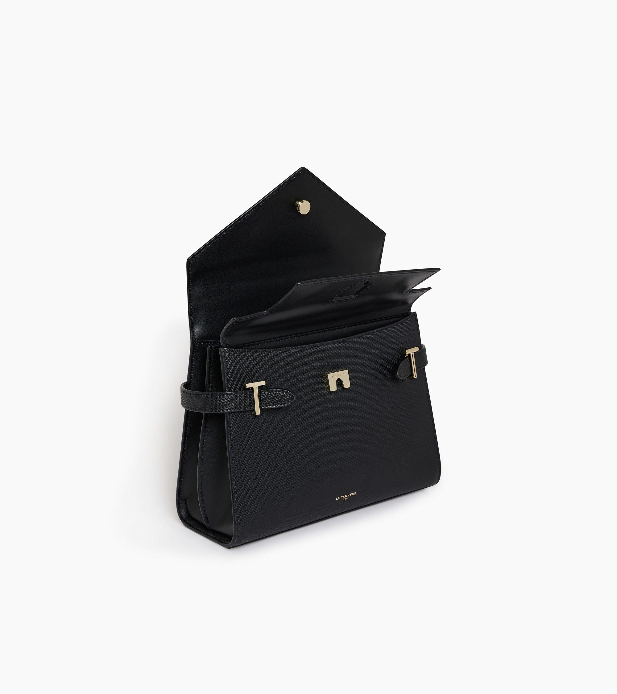 Emilie medium double flap handbag model in T signature leather