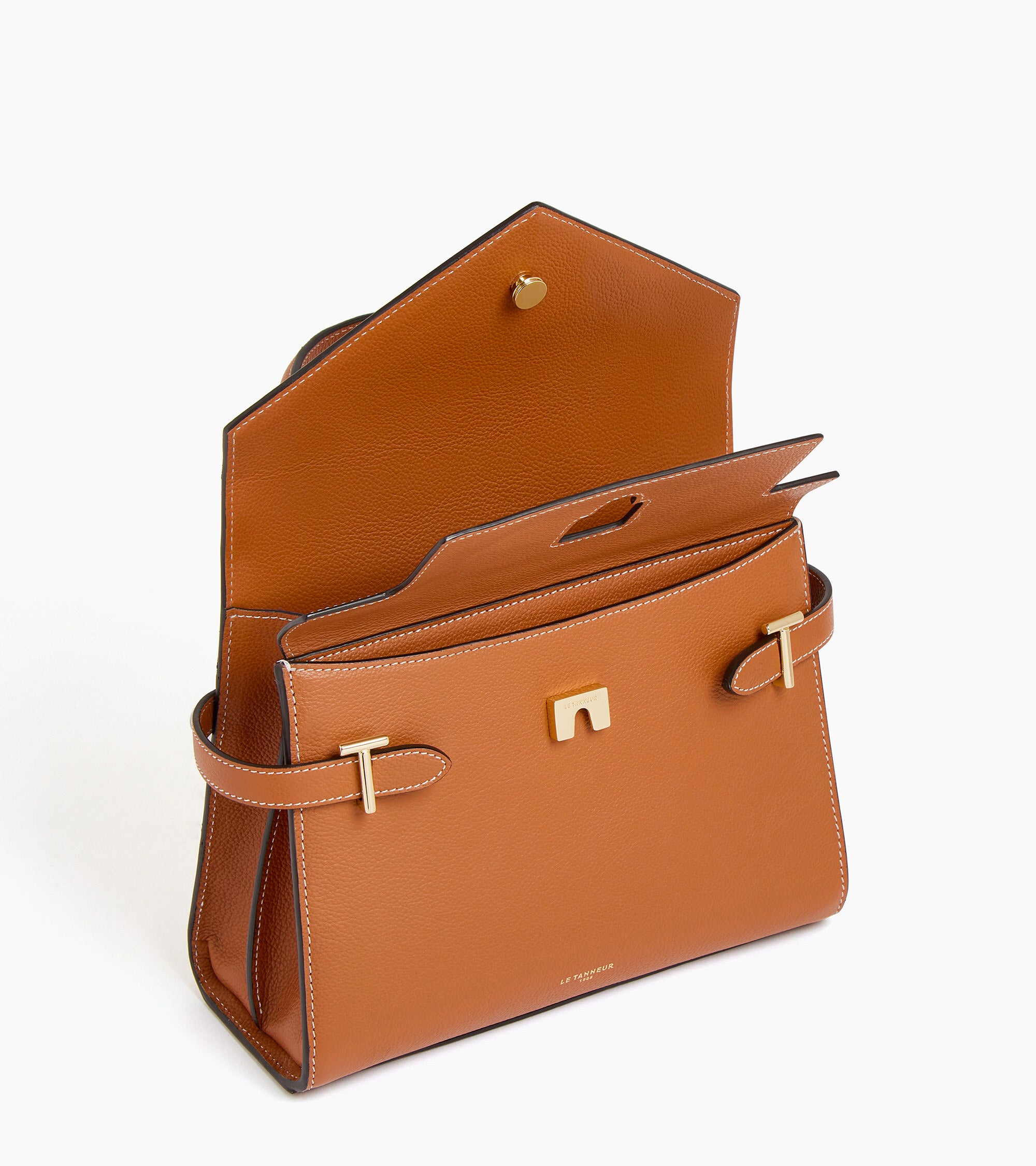 Emilie medium double flap handbag model in grained leather