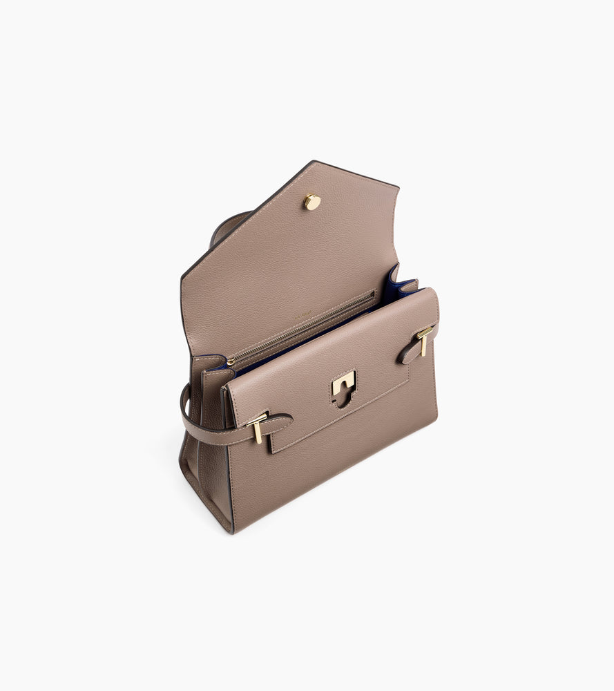 Emilie medium handbag with double flap in grained leather