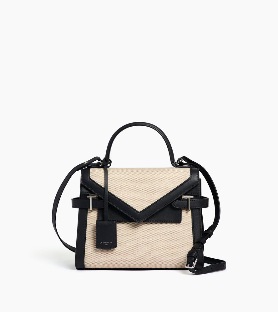 Emilie medium double flap handbag in cotton canvas and smooth leather