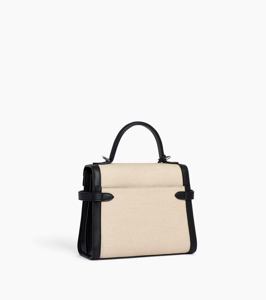 Emilie medium double flap handbag in cotton canvas and smooth leather
