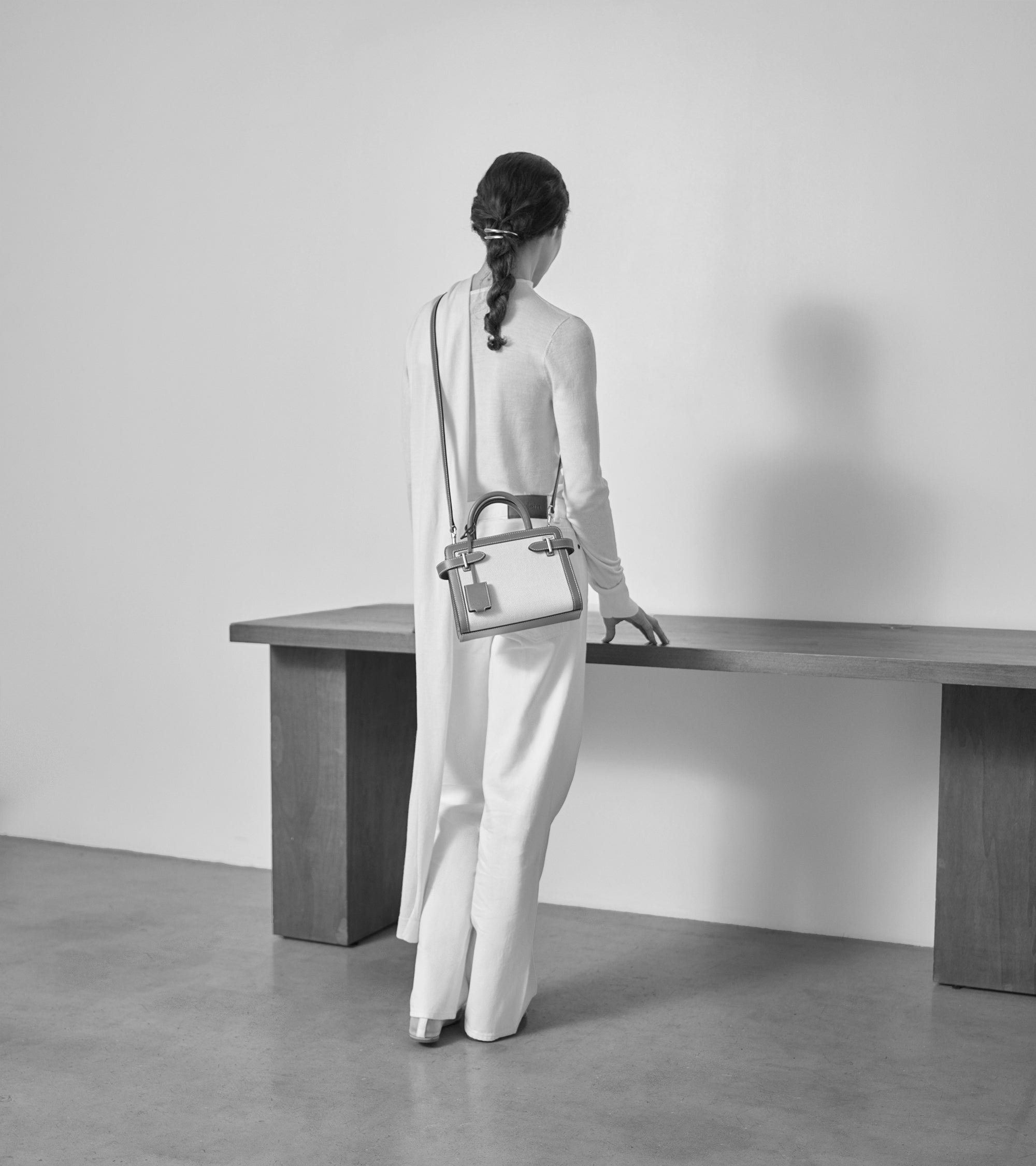 Emilie small handbag in cotton canvas and smooth leather
