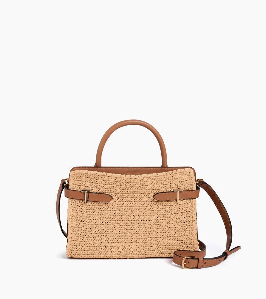 Emie medium handbag in raffia effect and smooth leather
