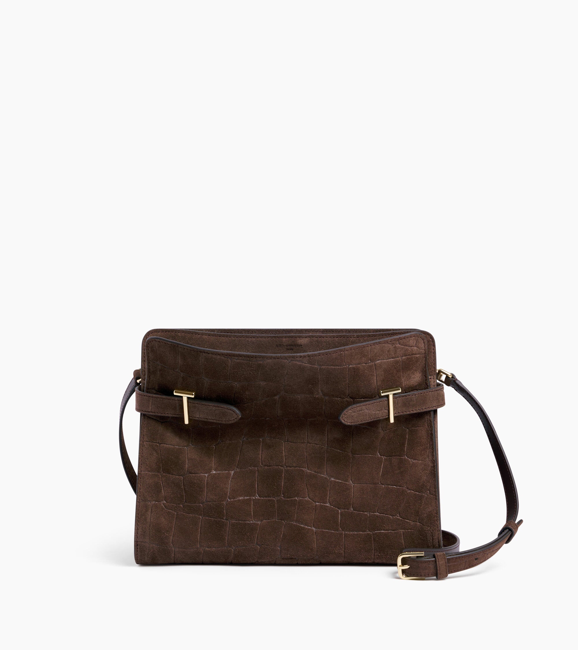 Bolso bandolera grande Emie de piel serraje con acabado de terciopelo efecto cocodrilo