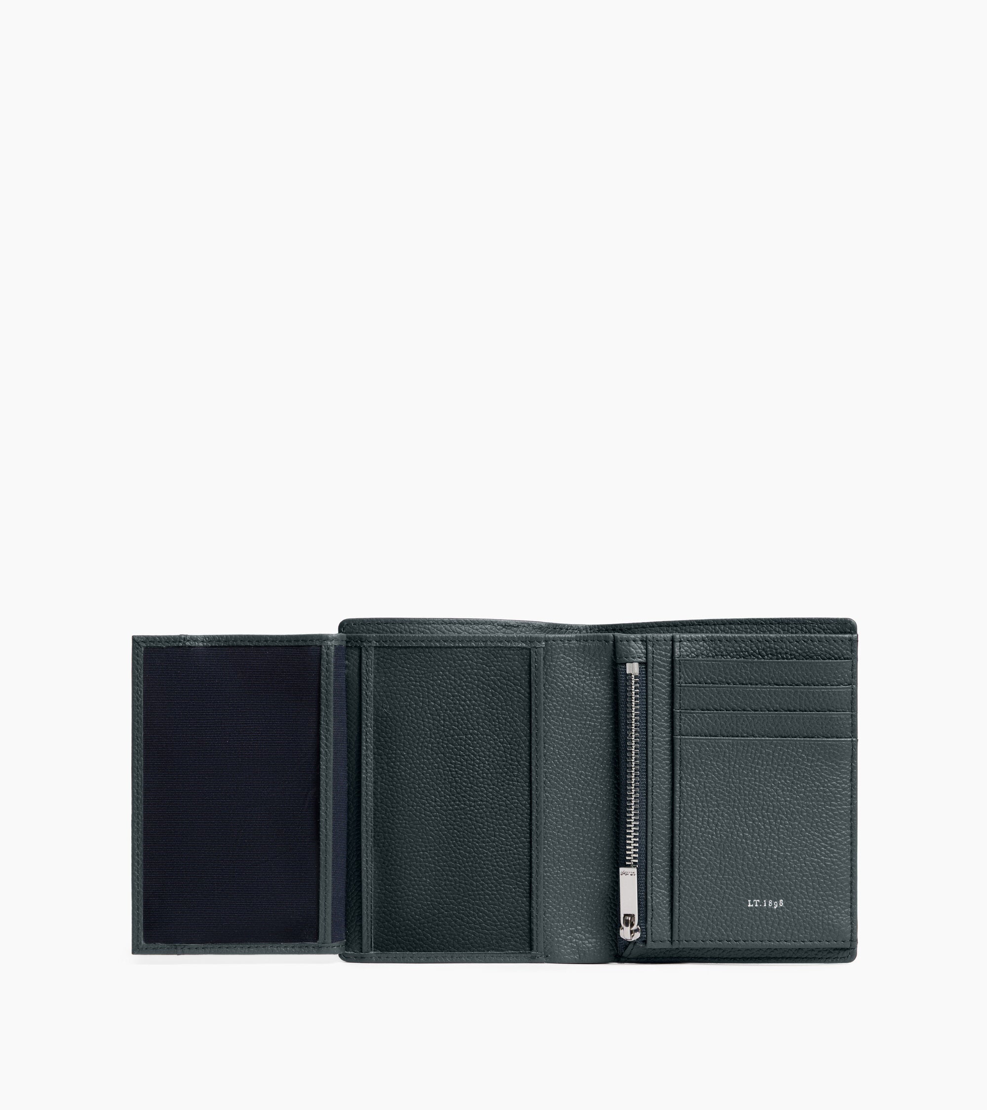 Cartera vertical pequeña de dos secciones con cremallera Lucien de piel granulada