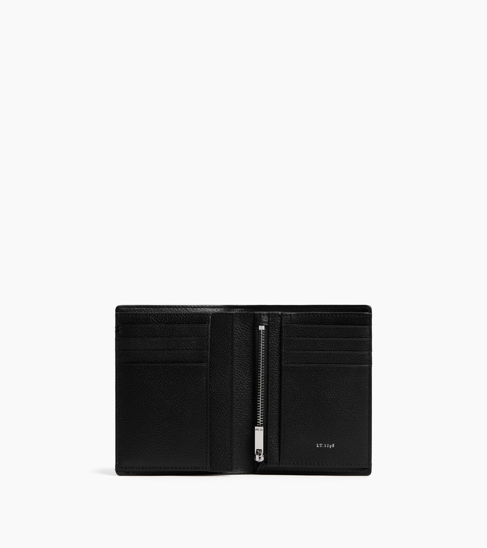 Cartera vertical pequeña de dos secciones con cremallera Lucien de piel granulada
