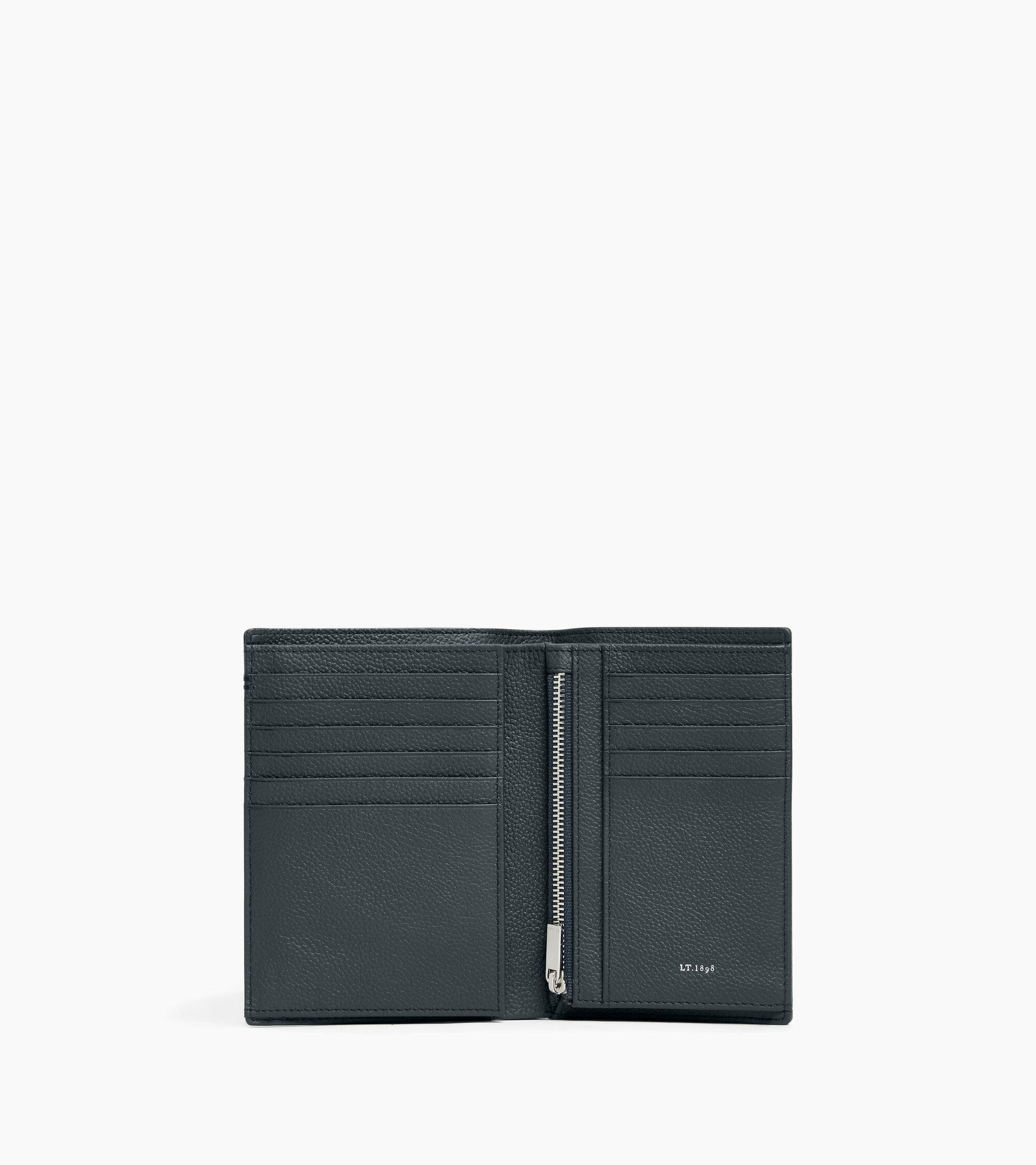 Mittelgroße Bifold-Brieftasche im Hochformat mit Reißverschluss Lucien aus genarbtem Leder