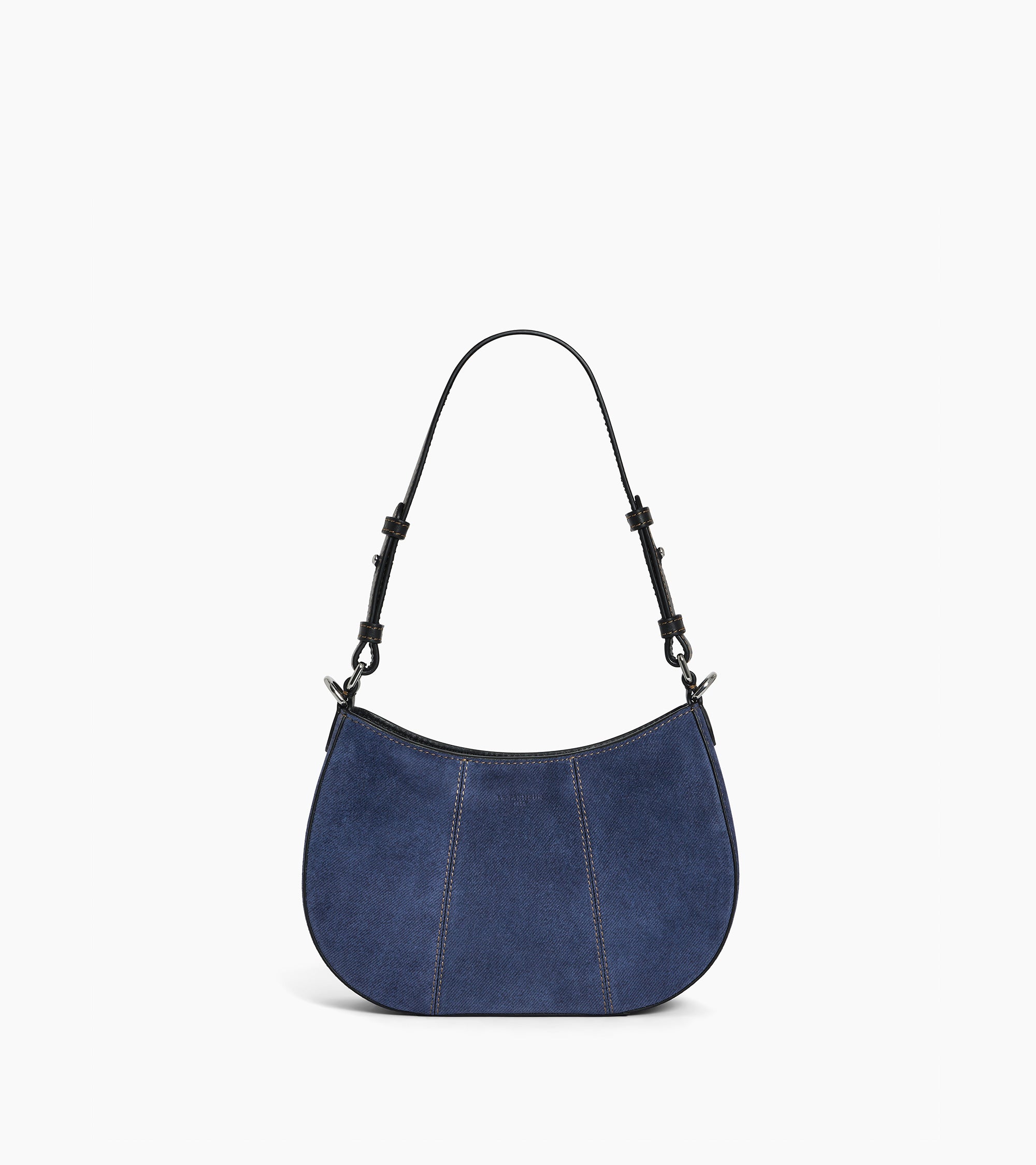 Kleine, halbmondförmige Tasche Juliette aus Wildleder in Denim-Optik