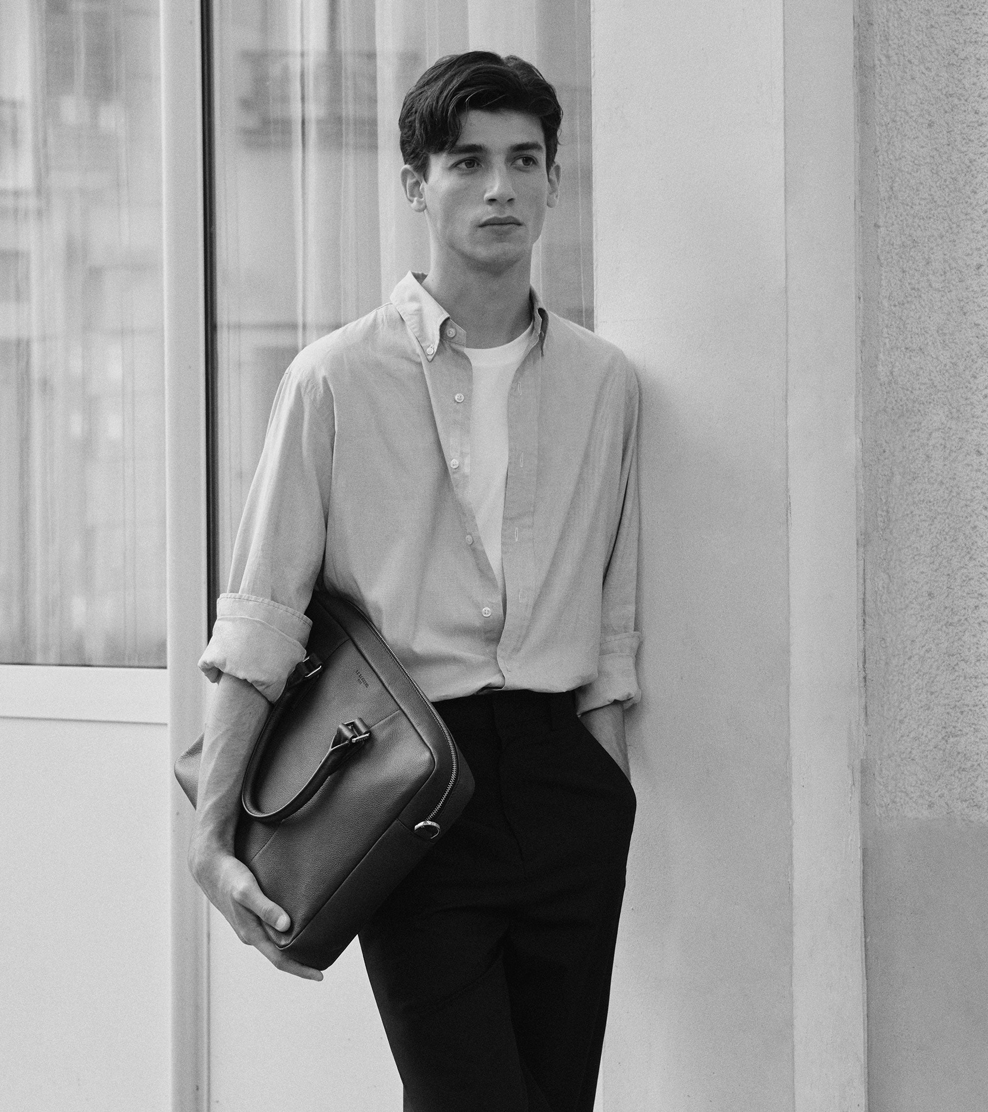 Aktentasche 15 Zoll Marceau aus genarbtem Leder mittelgroßes Modell