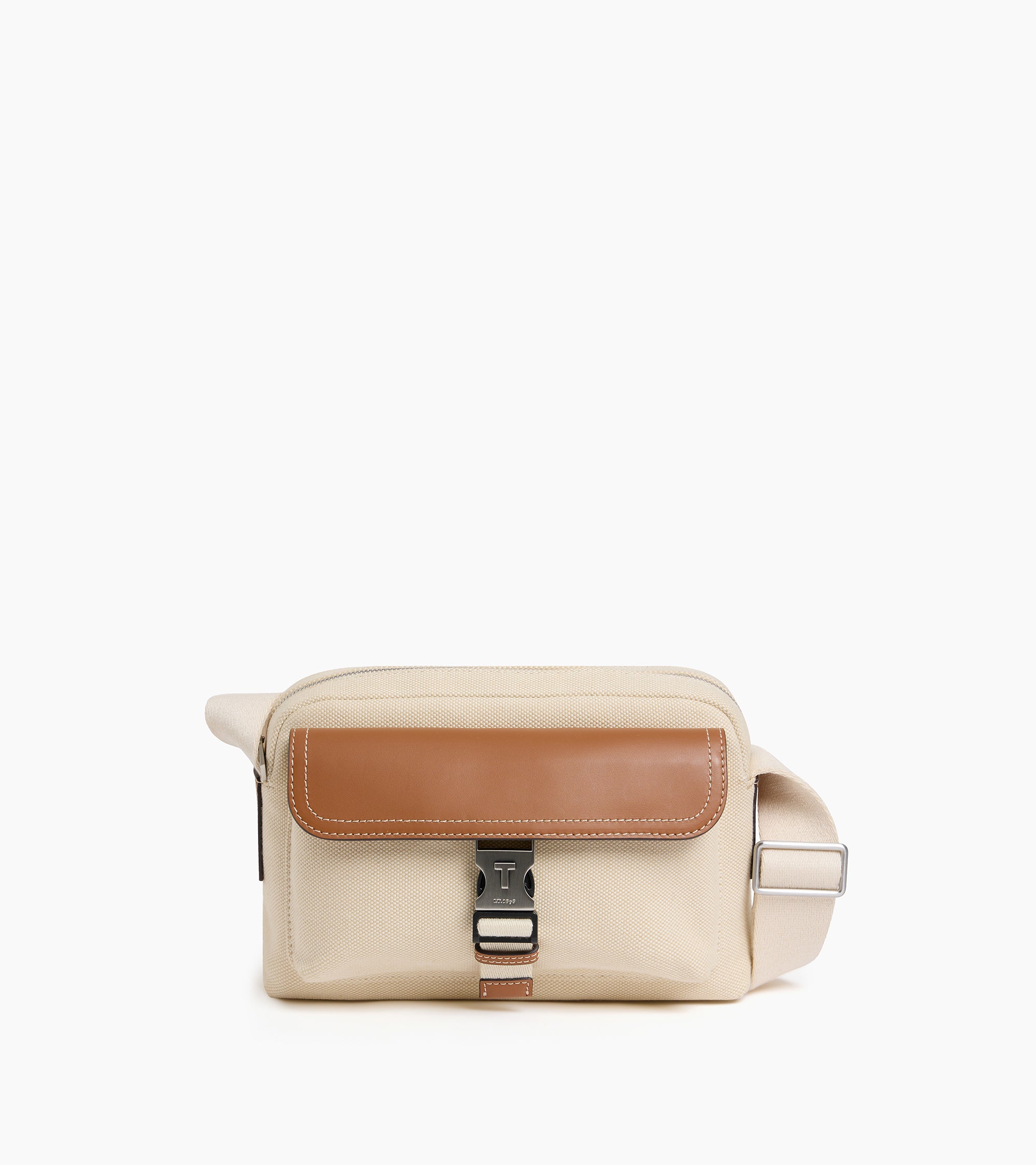 Bolso bandolera pequeño Maurice en lona de algodón y cuero liso semi-vegetal