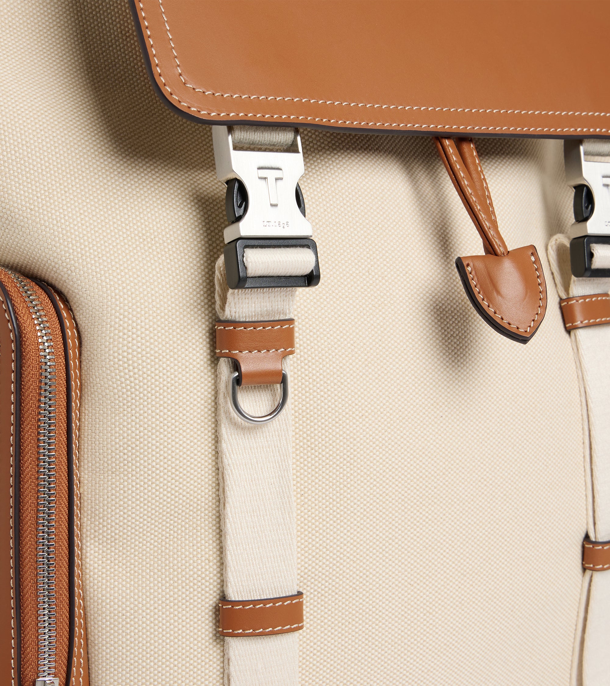 Maurice backpack with flap in cotton canvas and smooth semi-vegetal leather