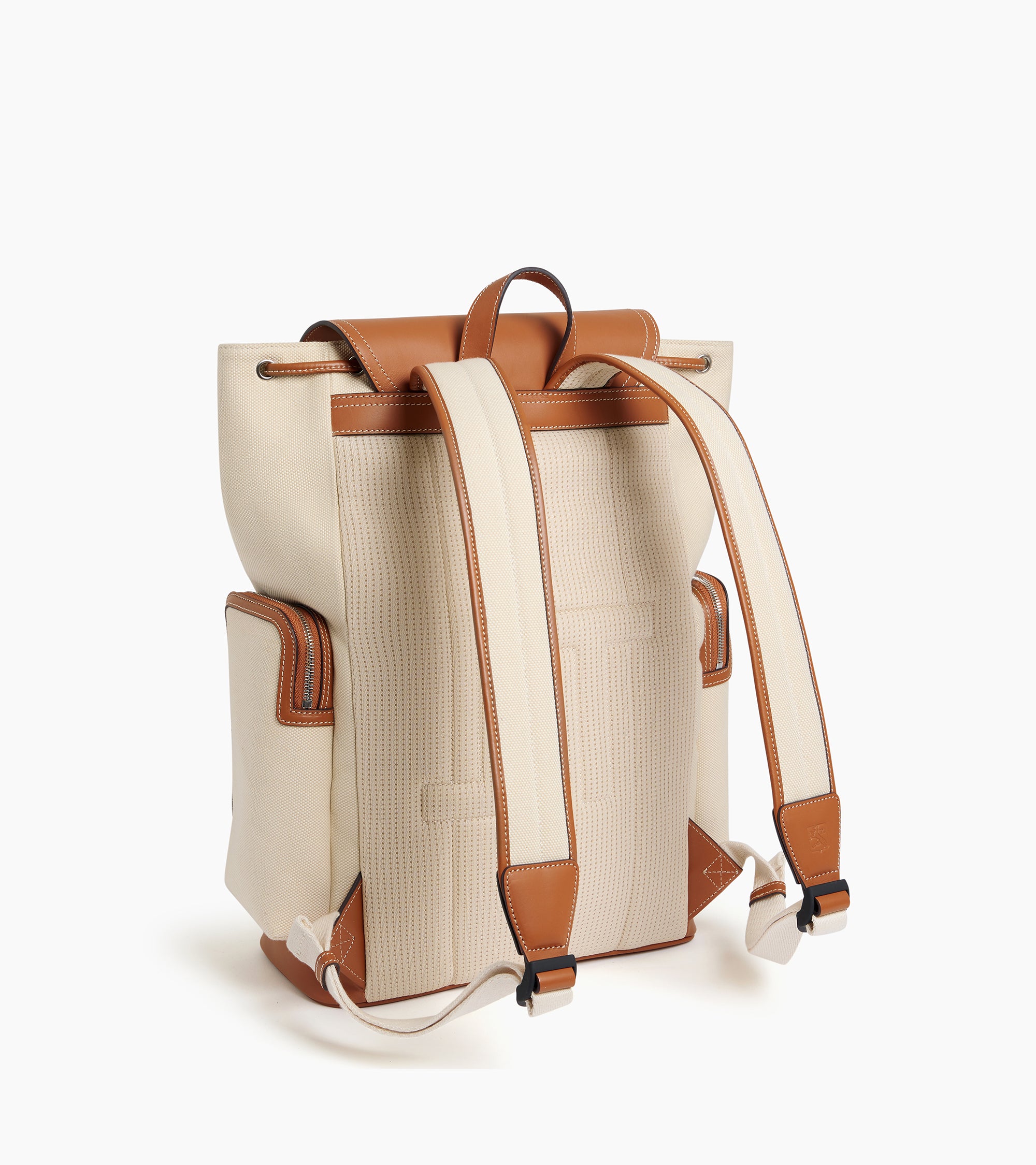 Maurice backpack with flap in cotton canvas and smooth semi-vegetal leather