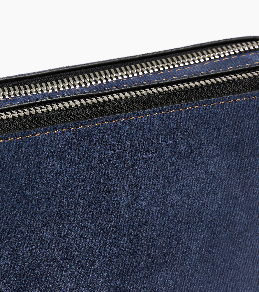 Kleine Umhängetasche mit 2 Fächern Emile aus Wildleder in Denim-Optik