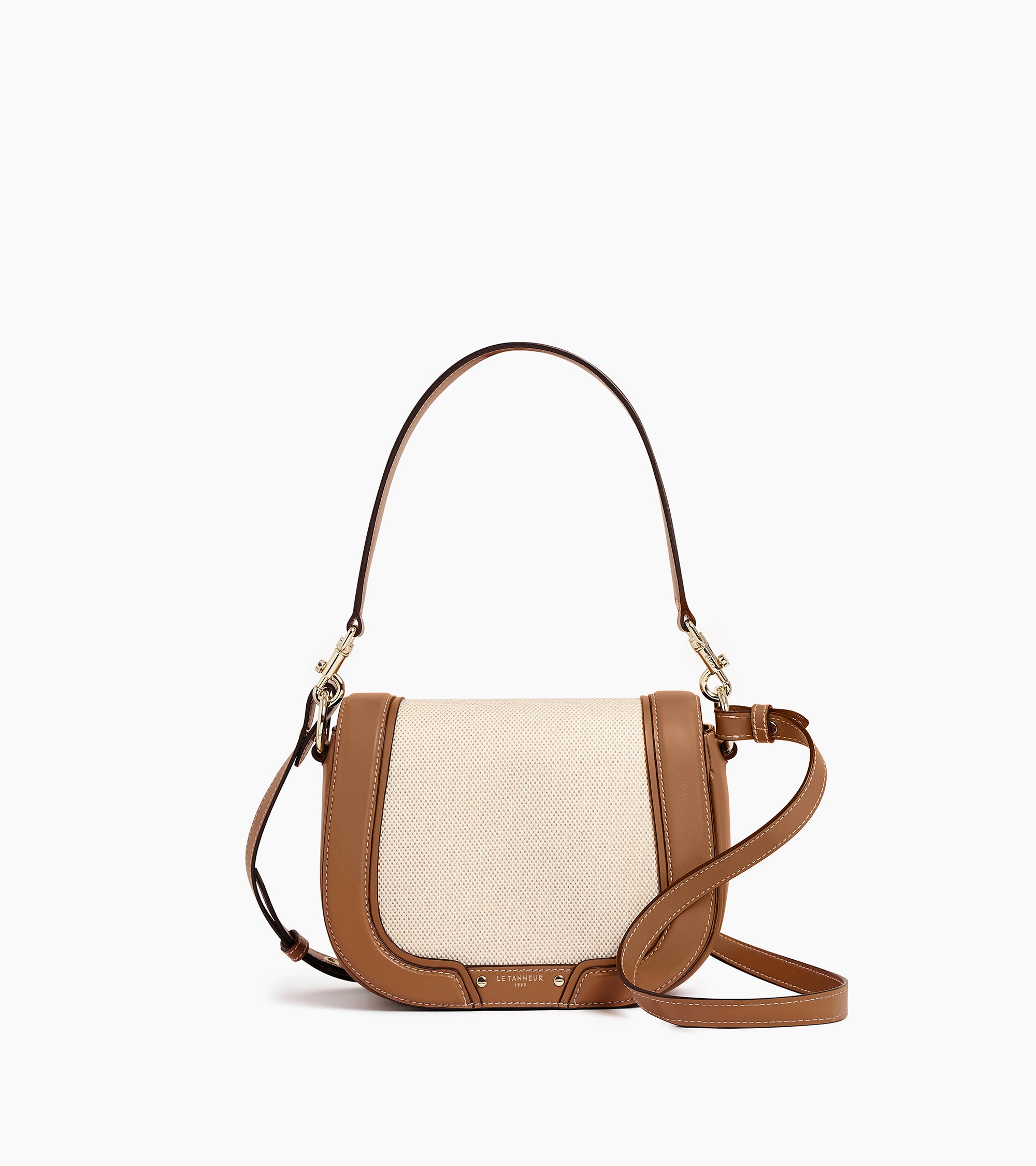 Ella medium shoulder bag in cotton canvas and smooth leather