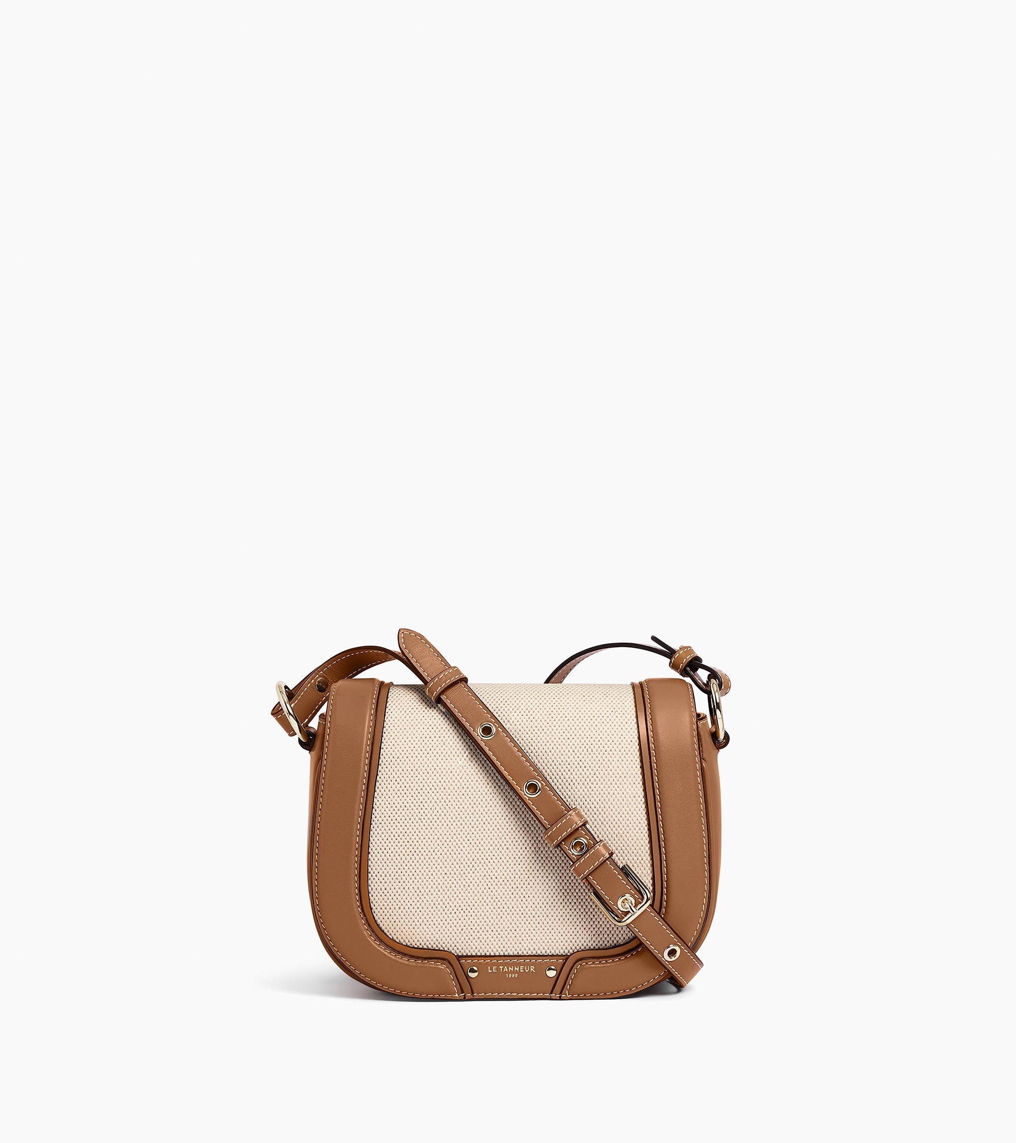 Ella medium shoulder bag in cotton canvas and smooth leather