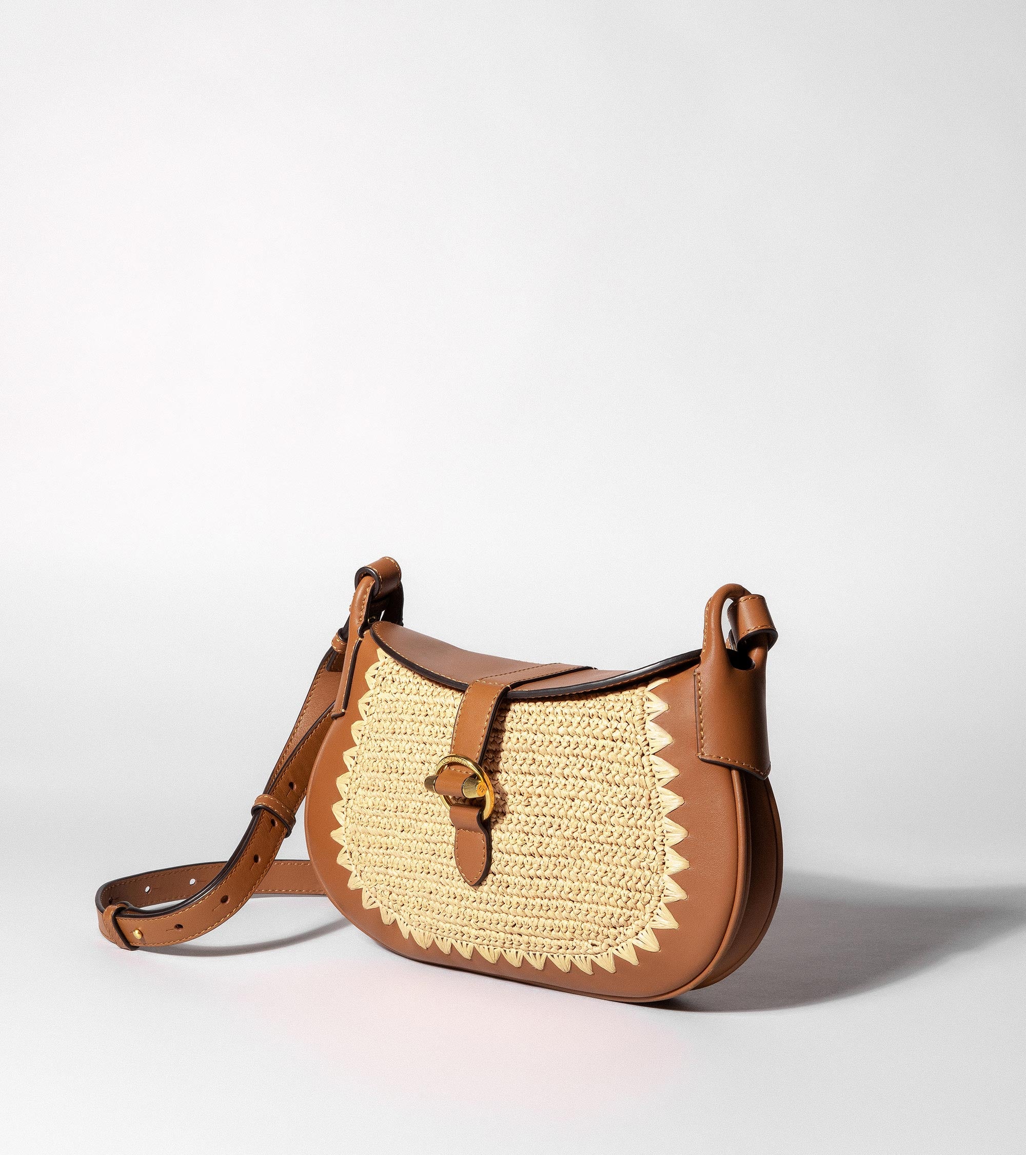 Pia small shoulder bag in raffia effect and smooth leather