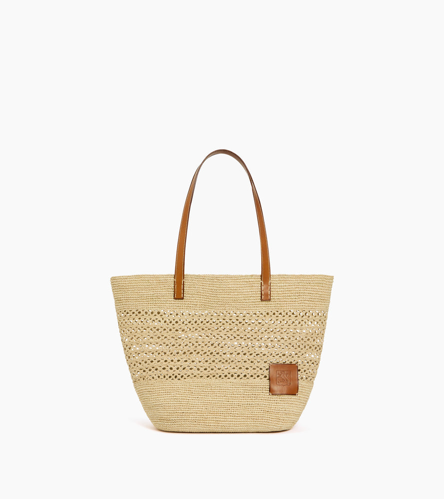 Le Nattier large tote bag in raffia and plant-based leather
