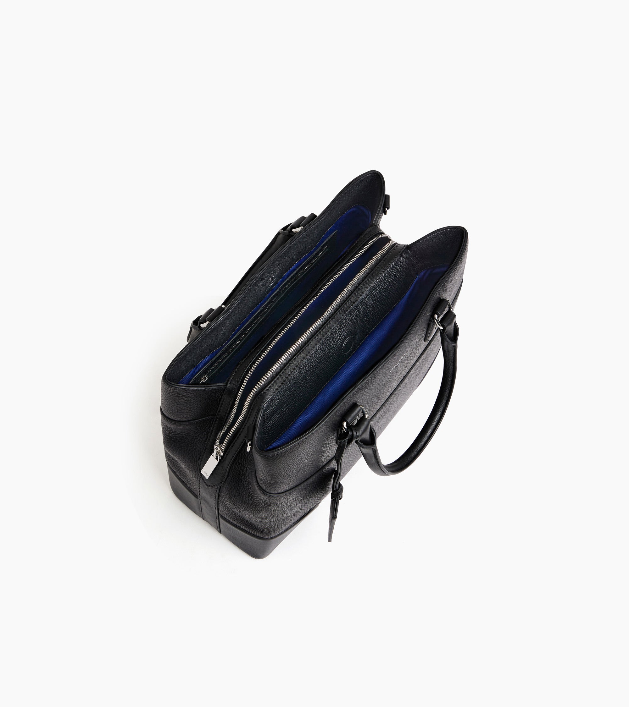 Große Handtasche Romy aus genarbtem Glattleder Schwarz