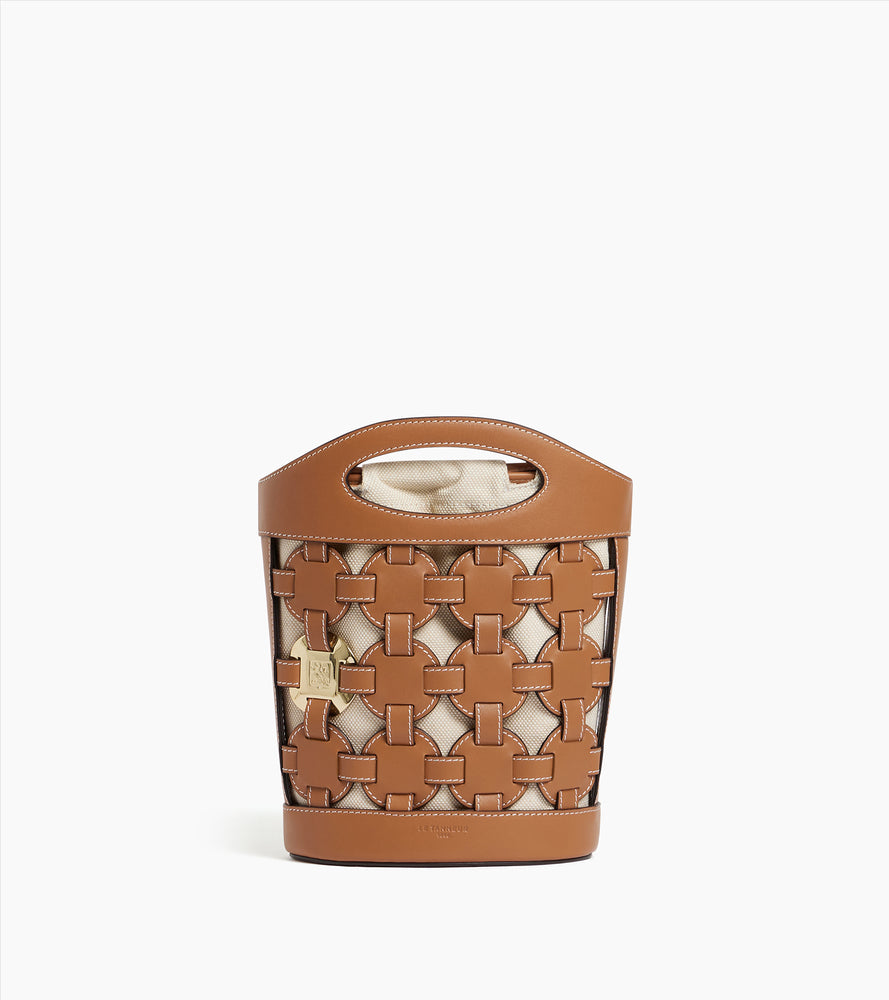 Kleine Bucket Bag Le Potier aus Baumwollcanvas und glattem Leder